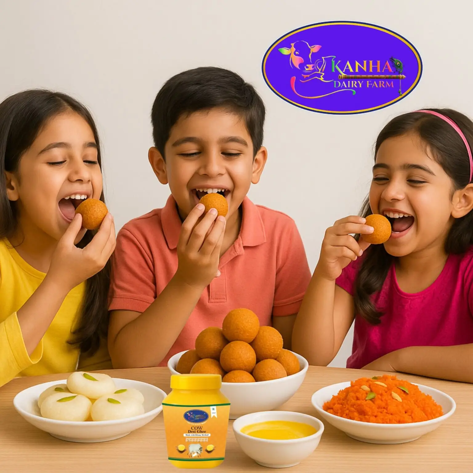 "Sweet laddus ,rich in golden ghee"